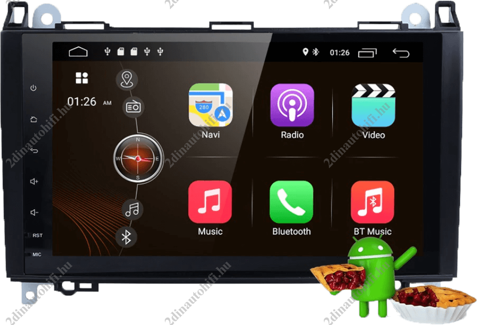 – típus specifikus autóhifi Mercedes A W169 B W245 Vito Viano W639 Sprinter W906 magyar menüs 9″-os érintőképernyős Android autórádió CAN BUS vezérléssel