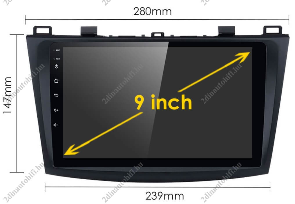 – típus specifikus autóhifi Mazda 3 (2009-2013) magyar menüs 2DIN GPS Android autórádió wifivel 9″-os érintőképernyős
