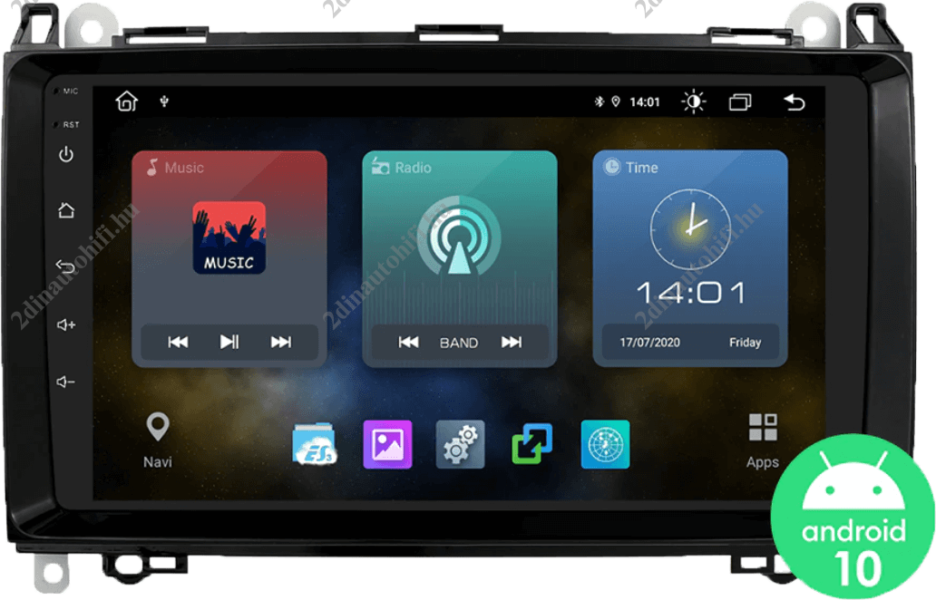 – típus specifikus autóhifi Mercedes A W169 B W245 Vito Viano W639 Sprinter W906 magyar menüs 9″-os érintőképernyős Android autórádió CAN BUS vezérléssel