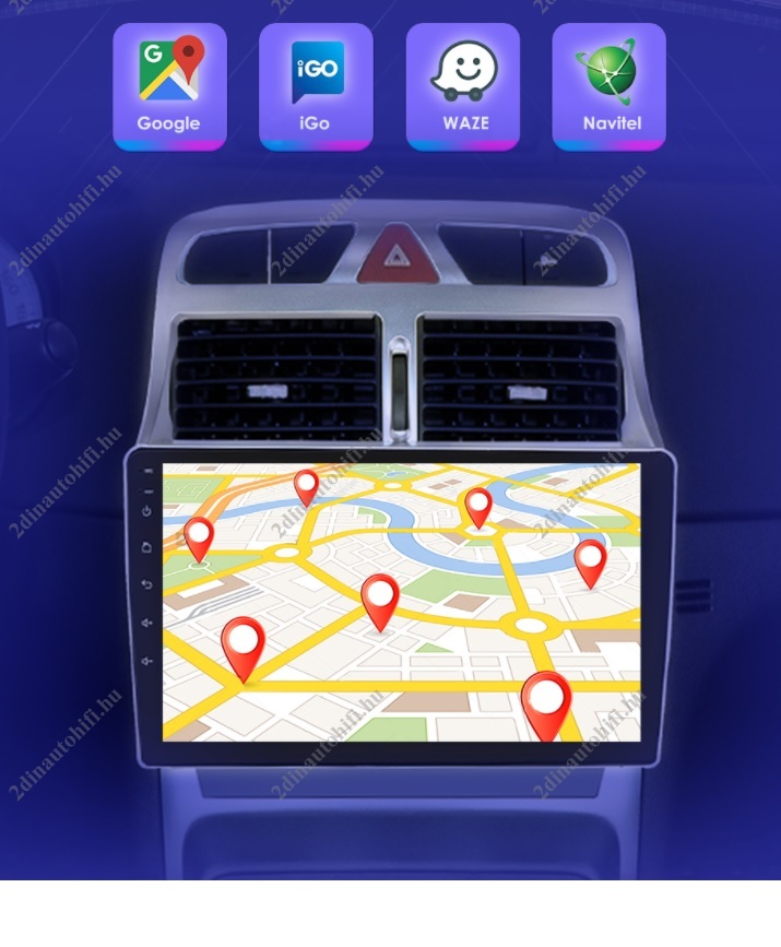 – típus specifikus autóhifi Peugeot 307 9″-os magyar menüs GPS navigációs autórádió szett