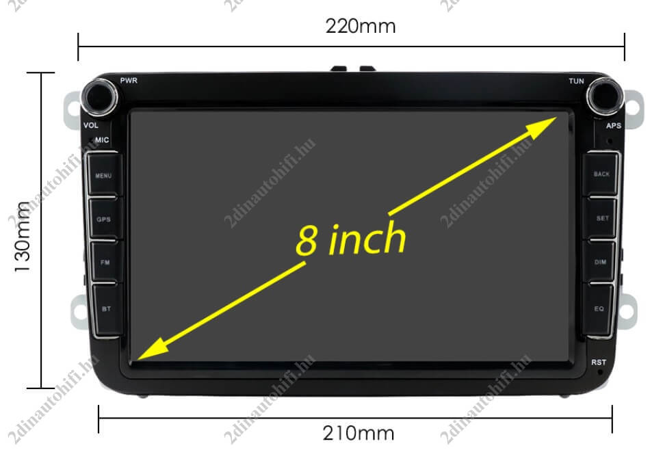 – típus specifikus autóhifi VW Skoda Seat 2 DIN Autórádió 8″-os kijelzős magyar Android rendszerrel CAN BUS adapter kormányvezérlés Wifi Bluetooth DSP