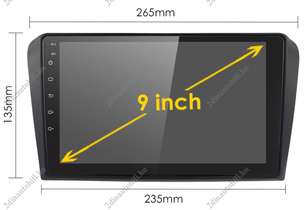 – típus specifikus autóhifi Mazda 3 (2003-2009) 9″-os magyar menüs érintőképernyős Android autórádió