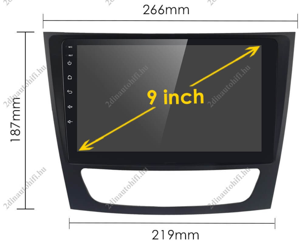 – típus specifikus autóhifi Mercedes E W211 W219 W209 W463 9″-os kijelzős 2 DIN Autórádió magyar Android rendszerrel CAN adapter kormányvezérlés Wifi Bluetooth DSP