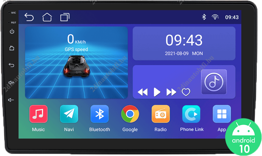 – típus specifikus autóhifi Ford Transit (2009-2016) 9″-os kijelzős 2 DIN Autórádió magyar Android rendszerrel kormányvezérlés Wifi Bluetooth DSP