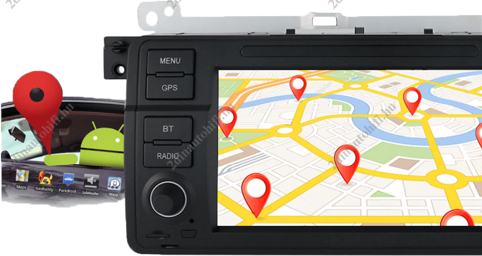 – típus specifikus autóhifi BMW 3 E46 7″-os kijelzős gyári kinézetű magyar menüs Android GPS navigációs autórádió Wifi Bluetooth