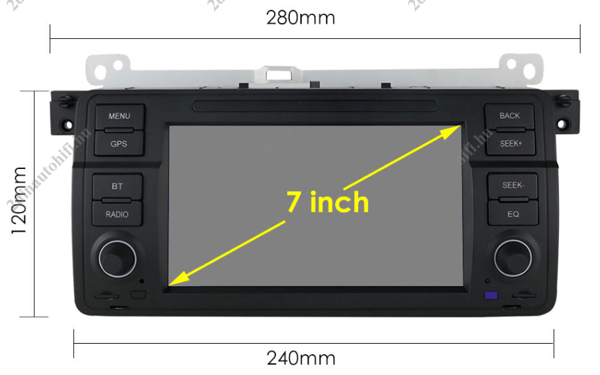 – típus specifikus autóhifi BMW 3 E46 7″-os kijelzős gyári kinézetű magyar menüs Android GPS navigációs autórádió Wifi Bluetooth