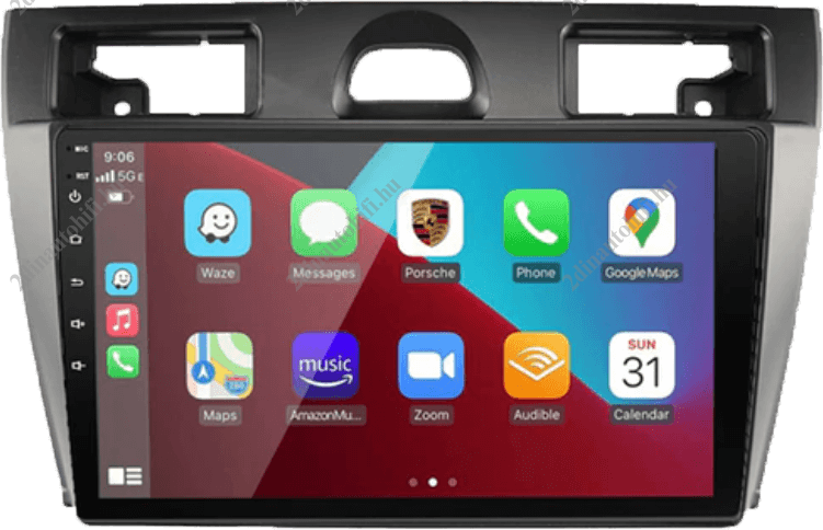 – típus specifikus autóhifi Ford Fiesta MK5 (2002-2008) 9″-os kijelzős 2 DIN Autórádió magyar Android rendszerrel Wifi Bluetooth DSP